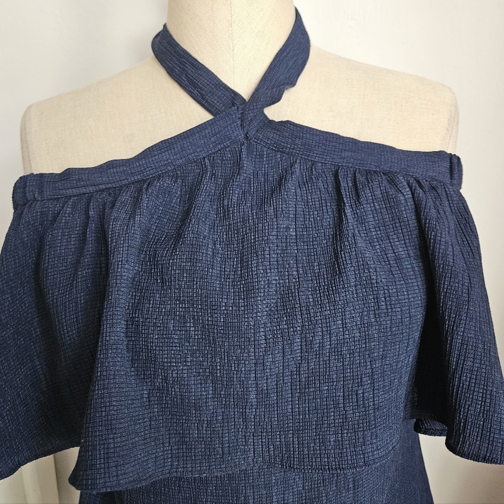 MICHAEL MICHAEL KORS Navy Blue Off-The-Shoulder Halter Ruffle Top | SZ S - Picture 6 of 8